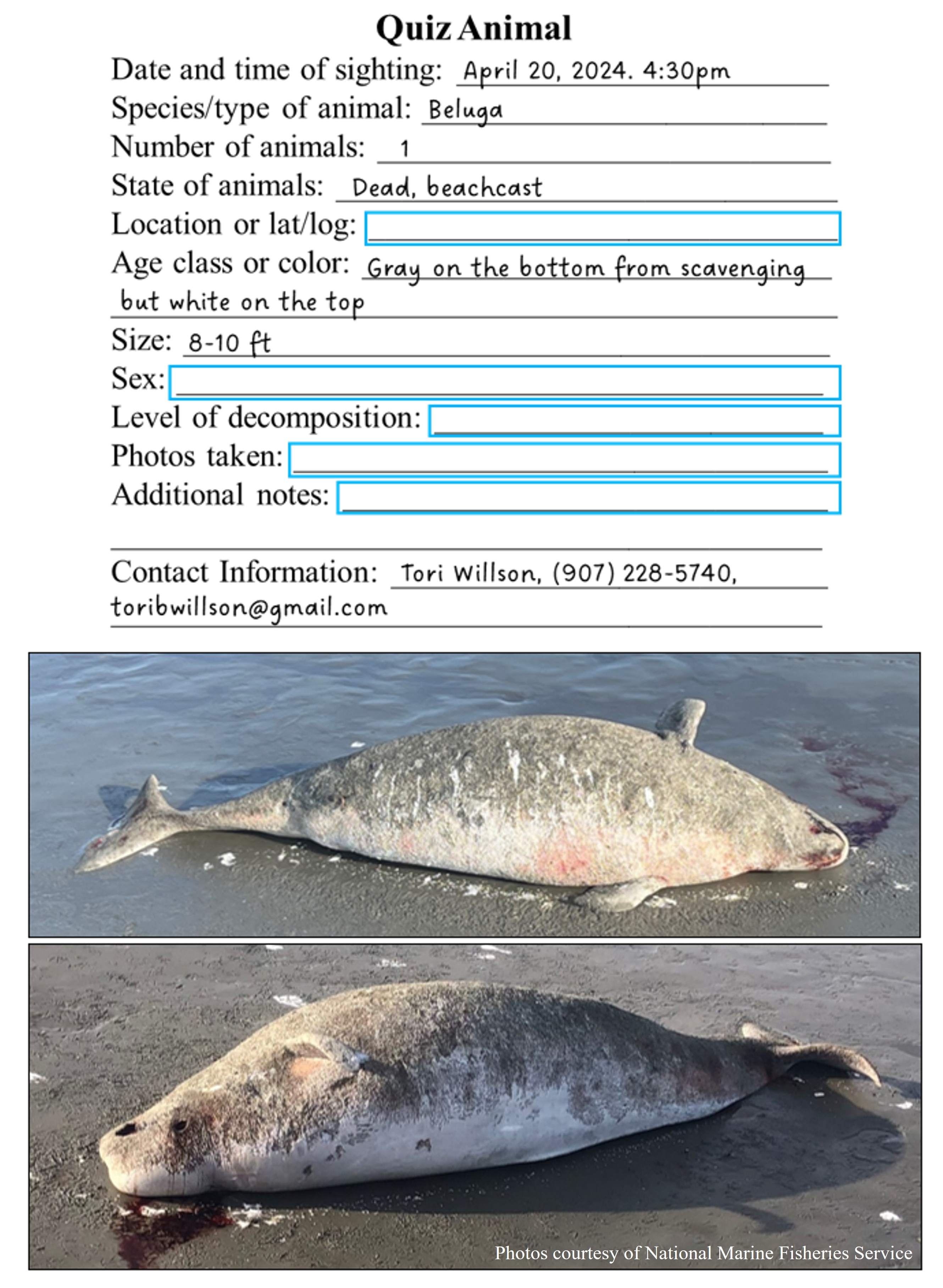 Quiz Questions, Alaska Department of Fish and Game