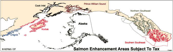 map of salmon enhancement areas in Alaska