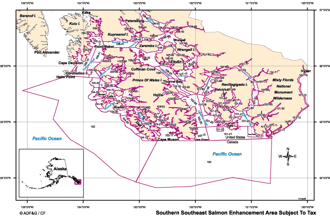 map of Southern Southeast Alaska salmon enhancement area