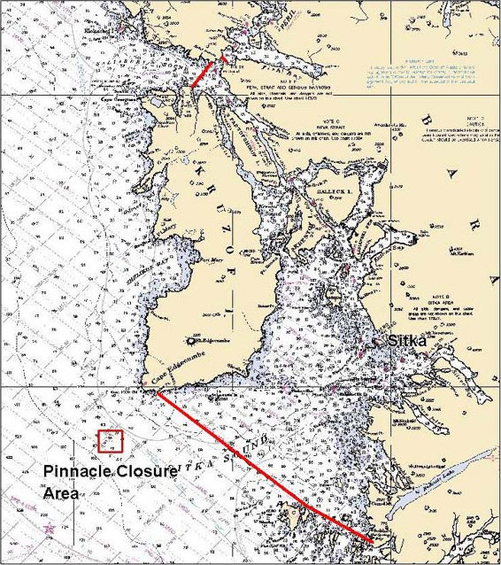 Rockfish management areas map of the Sitka area
