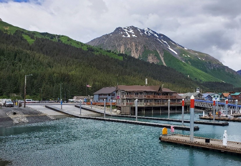 Seward South Boat Harbor Launch Ramp Harbor with mountain showing boat launch - Alaska Department of Fish and Game (ADFG)