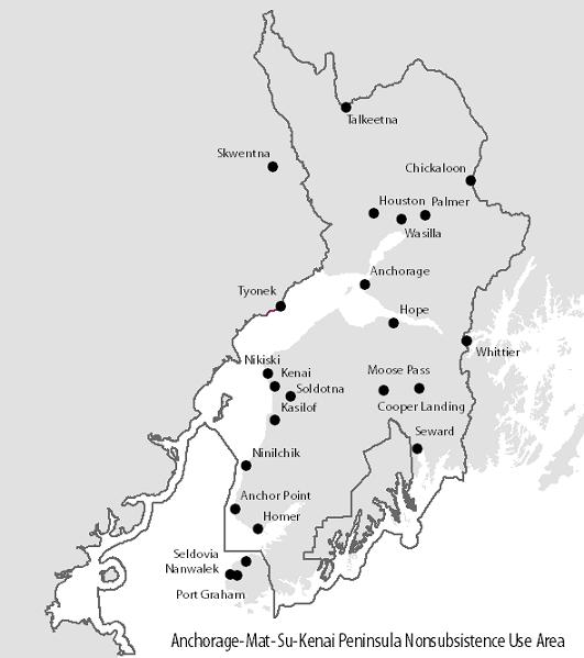 Anchorage-Mat-Su, Kenai Peninsula Nonsubsistence Use Area Map