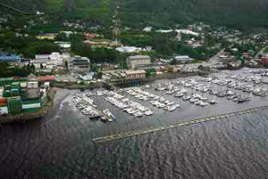 aerial view of a Ketchikan boat harbor