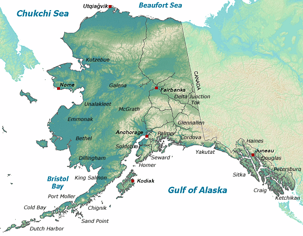 map of Alaska with Fish and Game office location