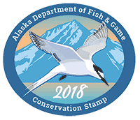 The 2018 stamp features the Aleutian tern. The Aleutian tern is a seabird that nests in colonies along Alaska's vast coastline and overwinters in the waters off Southeast Asia. Alaska is the only place in North America where Aleutian terns breed. 2018 Conservation Stamp - Alaska Department of Fish and Game (ADFG)