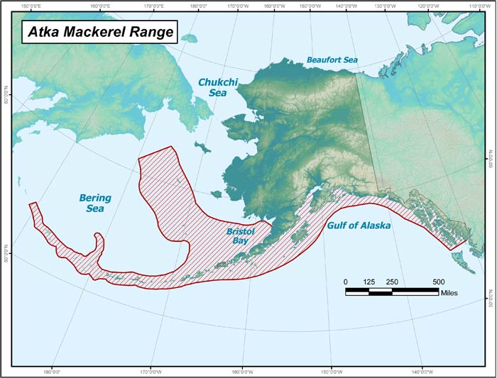 Range map of Atka Mackerel in Alaska