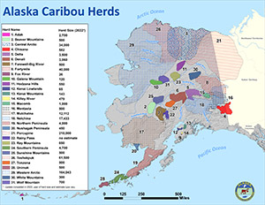 Map of 32 caribou herds