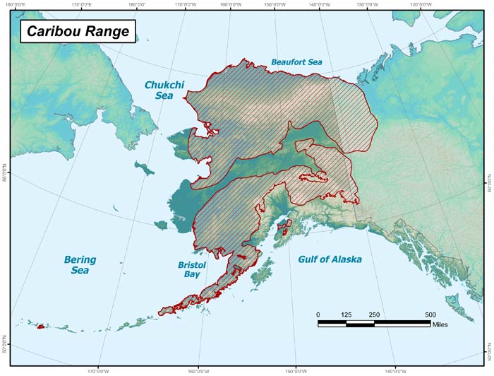 Map Of Alaska Range Caribou Range Map, Alaska Department of Fish and Game