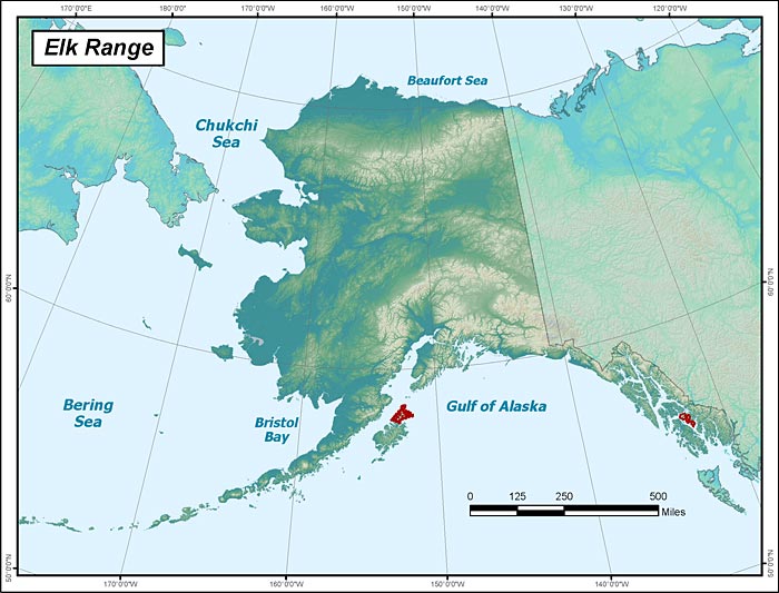 Range map of Roosevelt Elk in Alaska