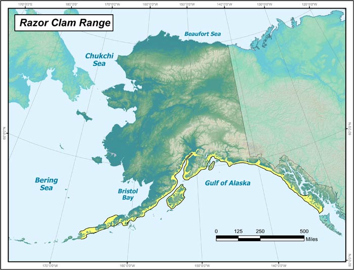 Range map of Razor Clam in Alaska