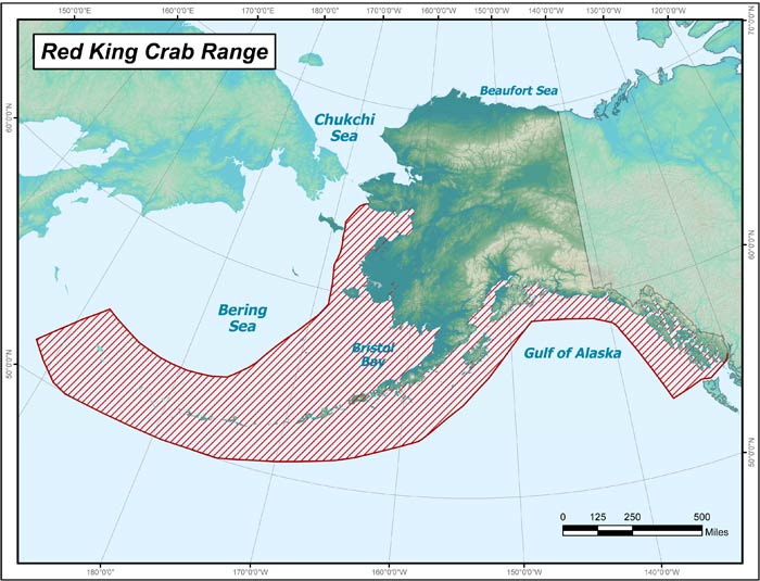 Range map of Red King Crab in Alaska