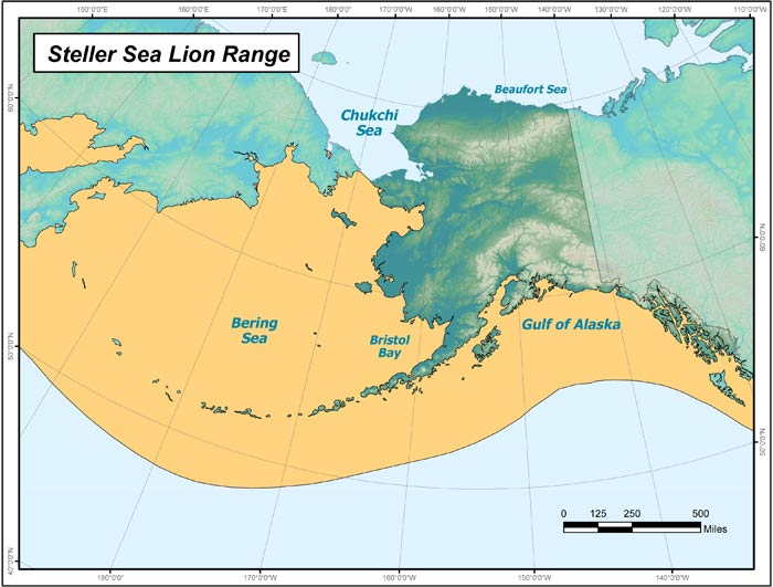 Steller Sea Lion Range Map, Alaska Department of Fish and Game
