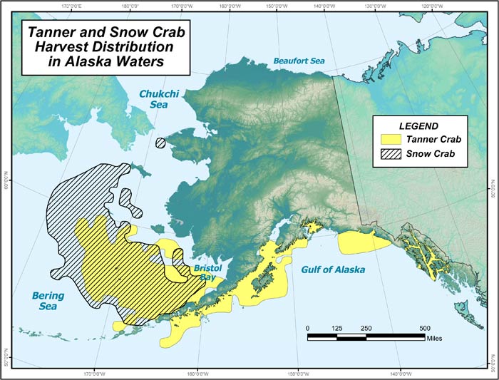 Range map of Tanner Crab in Alaska